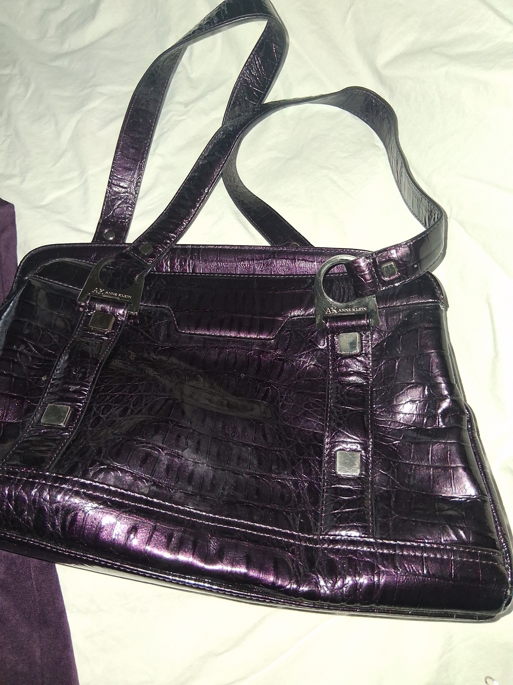 Anne Klein Purple Croc-Embossed Shoulder Bag